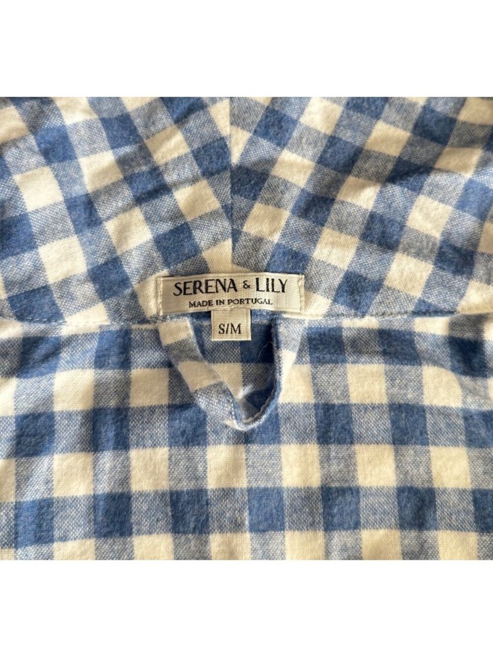SERENA & LILY Women's Gingham Flannel Robe Brushed Cotton Blue White - Picture 4 of 9